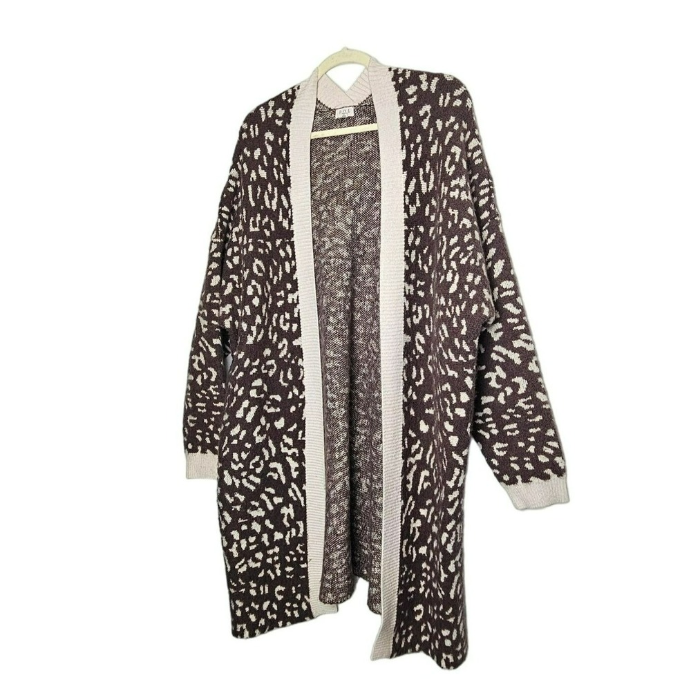 Pol Large Brown Cream Leopard Print Open-Front Cardigan Medium Heavy Weight